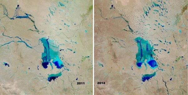 Lake Eyre comparison 12th May 2011- 12 May 2012