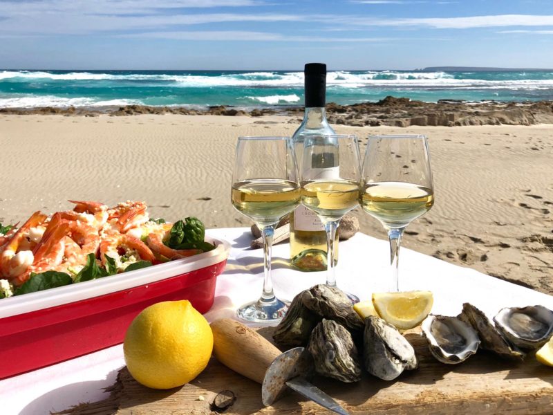 seafood and wine and beach